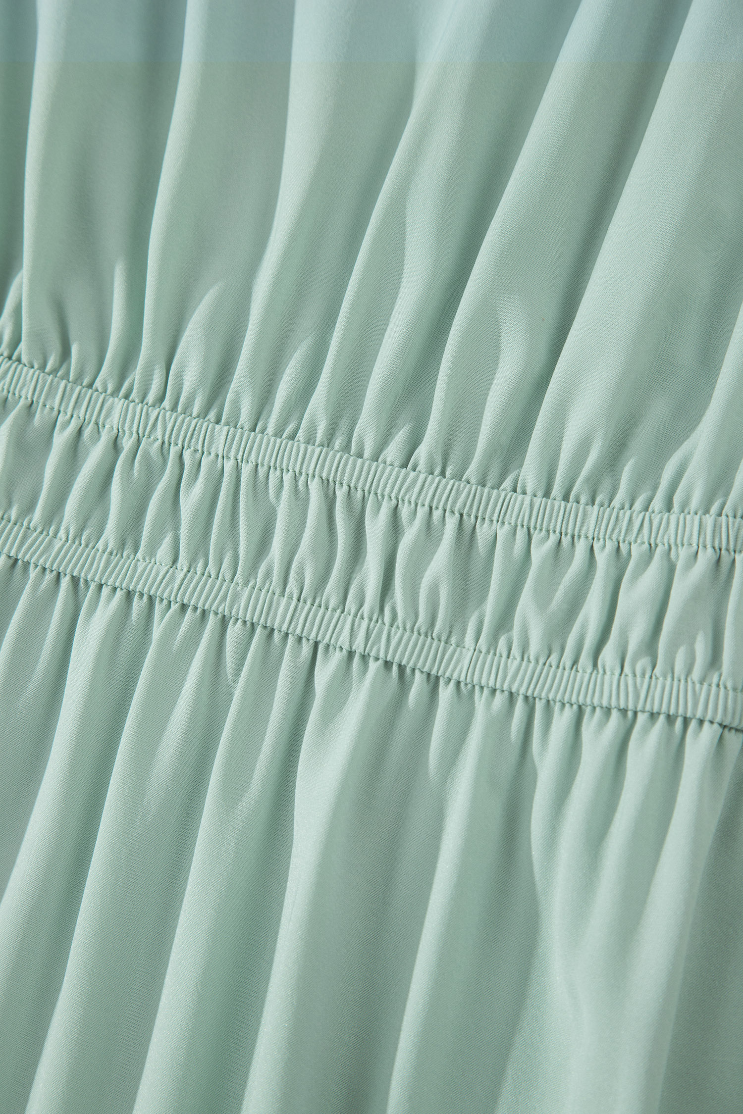 Clearly Aqua Solid Color V Neck Short Puff Sleeve High Waist Tiered Maxi Dress - Image 9