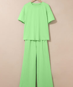 Alternative view of Green Solid Cover Oversize Tee Pocketed Casual Pants 2pcs Outfit