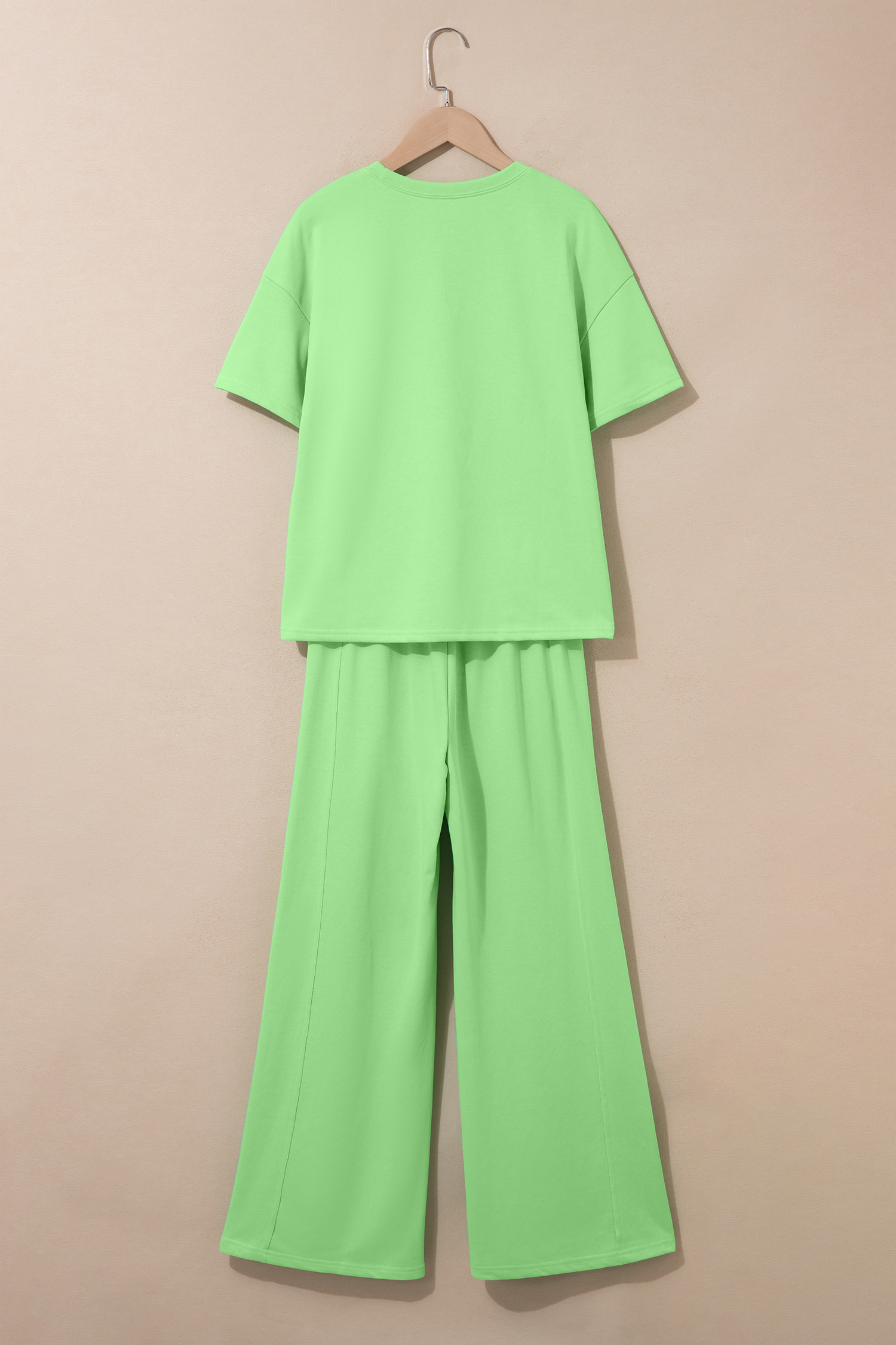 Green Solid Cover Oversize Tee Pocketed Casual Pants 2pcs Outfit - Image 3